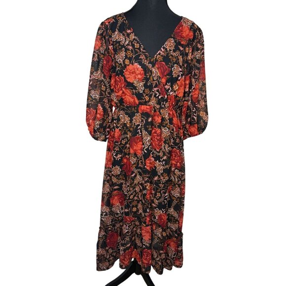 Maurices Y2K Dark Floral Romantic Fairy Whimsygoth Babydoll sheer dress Size S - Picture 4 of 12